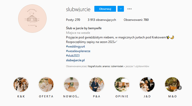 Instagram w branży ślubnej - wyróżnione relacje na IG