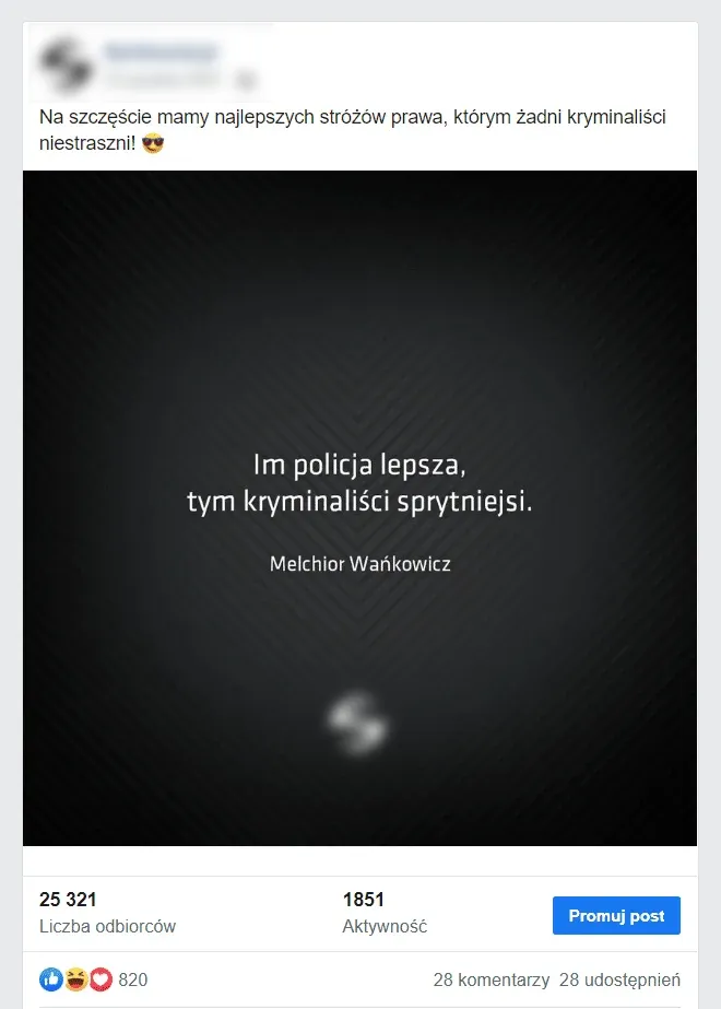 Post z cytatem na Facebooku. 
