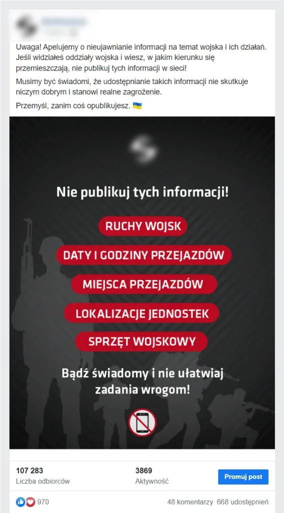 Apel na temat wojny na Ukrainie na Facebooku. 